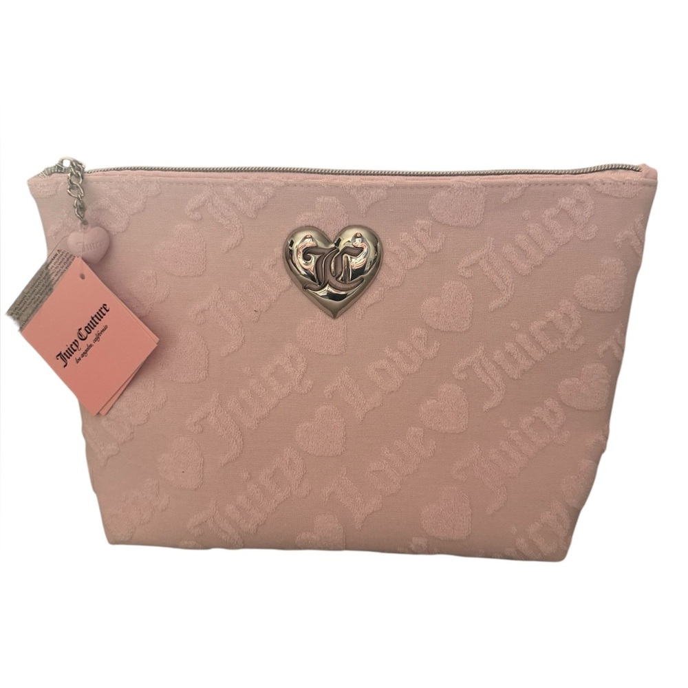 Juicy Couture Large Pink Cosmetic Bag with Travel Toiletry Bottle